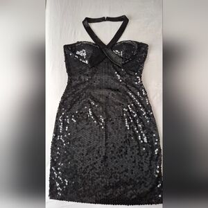 Niteline Strapless Black Sequin Dress